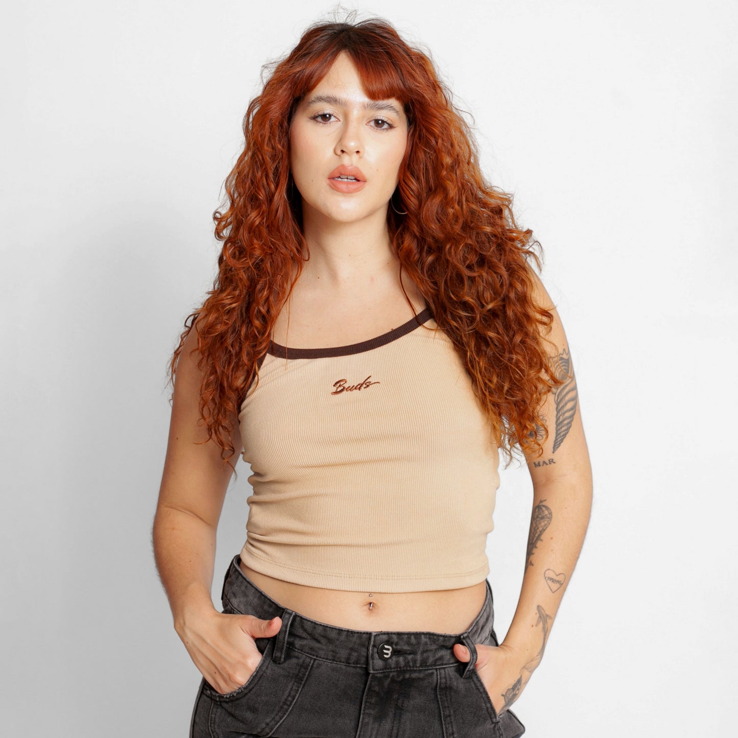Camisa Rib Mujer Tiras Café y Beige Buds