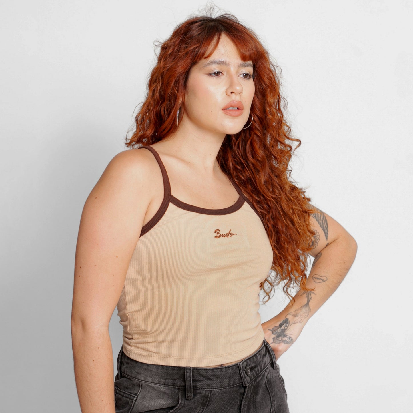 Camisa Rib Mujer Tiras Café y Beige Buds