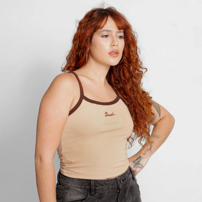Camisa Rib Mujer Tiras Café y Beige Buds