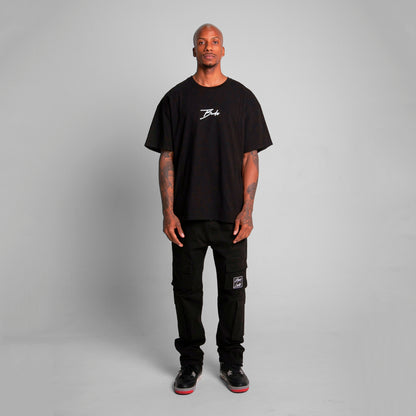 Camiseta Oversize Cortes Hombre Negro Alto Gramaje 250G
