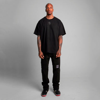 Camiseta Oversize Cortes Hombre Negro Alto Gramaje 250G