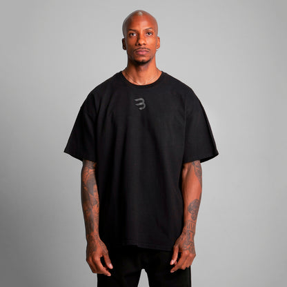 Camiseta Oversize Cortes Hombre Negro Alto Gramaje 250G