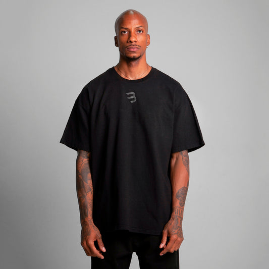 Camiseta Oversize Cortes Hombre Negro Alto Gramaje 250G