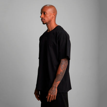Camiseta Oversize Cortes Hombre Negro Alto Gramaje 250G