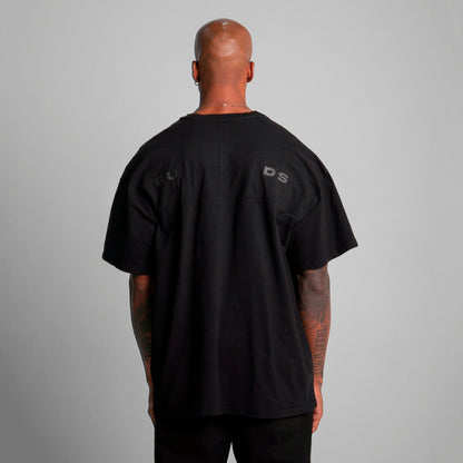 Camiseta Oversize Cortes Hombre Negro Alto Gramaje 250G