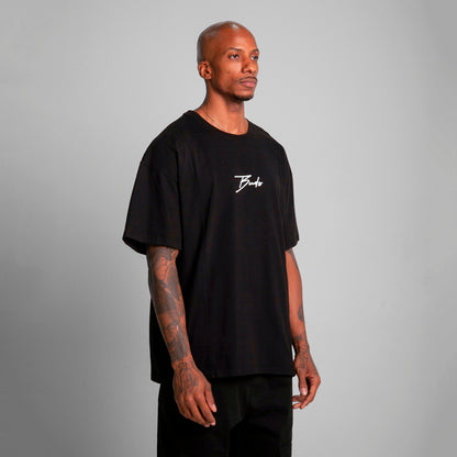 Camiseta Oversize Cortes Hombre Negro Alto Gramaje 250G