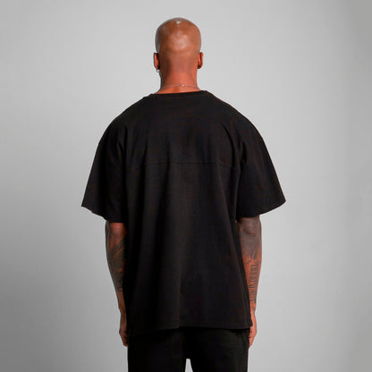 Camiseta Oversize Cortes Hombre Negro Alto Gramaje 250G