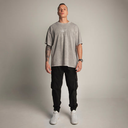 Camiseta Oversize Hombre Acid Wash Gris Alto Gramaje 250G