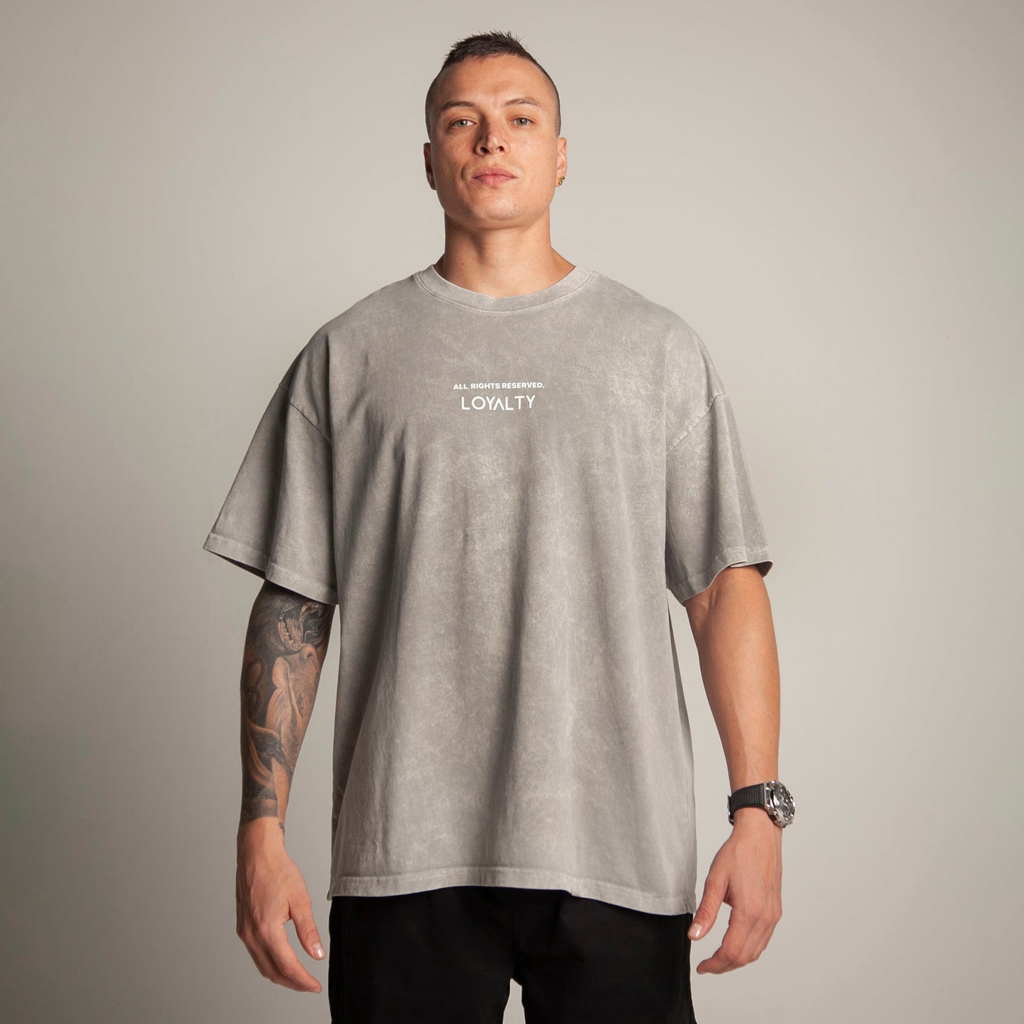 Camiseta Oversize Hombre Acid Wash Gris Alto Gramaje 250G
