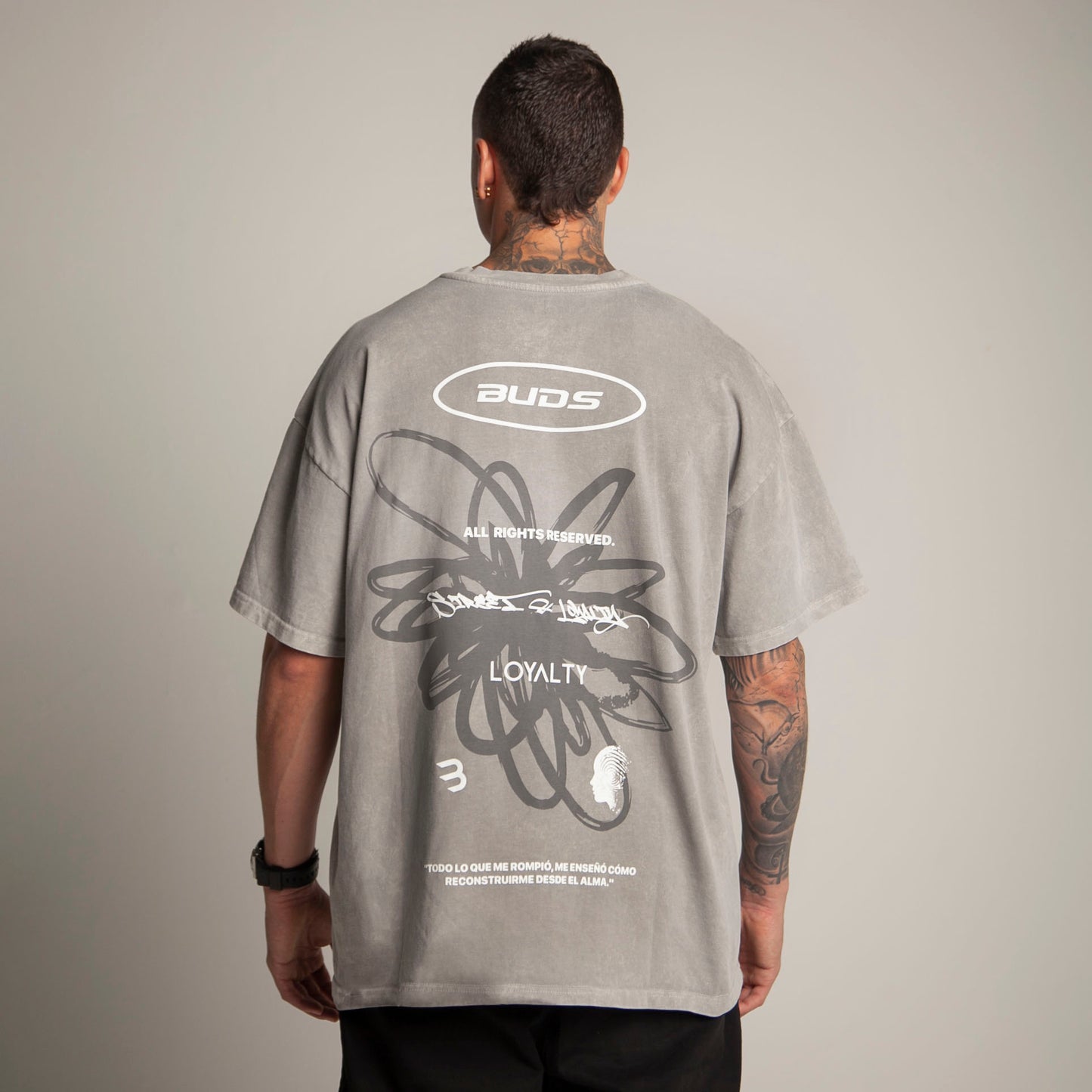 Camiseta Oversize Hombre Acid Wash Gris Alto Gramaje 250G