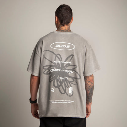 Camiseta Oversize Hombre Acid Wash Gris Alto Gramaje 250G