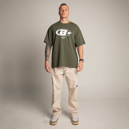 Camiseta Oversize Hombre Verde Militar Alto Gramaje 250G