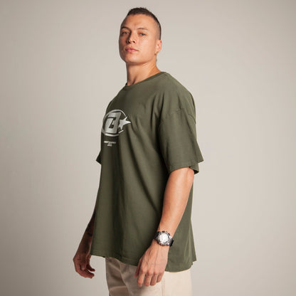 Camiseta Oversize Hombre Verde Militar Alto Gramaje 250G