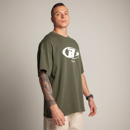 Camiseta Oversize Hombre Verde Militar Alto Gramaje 250G