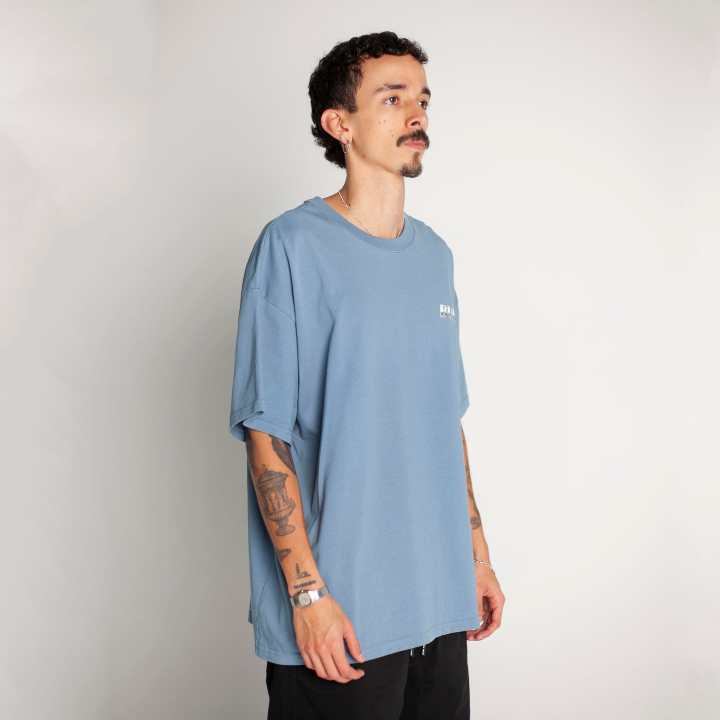 Camiseta Oversize Hombre Azul Alto Gramaje 250G