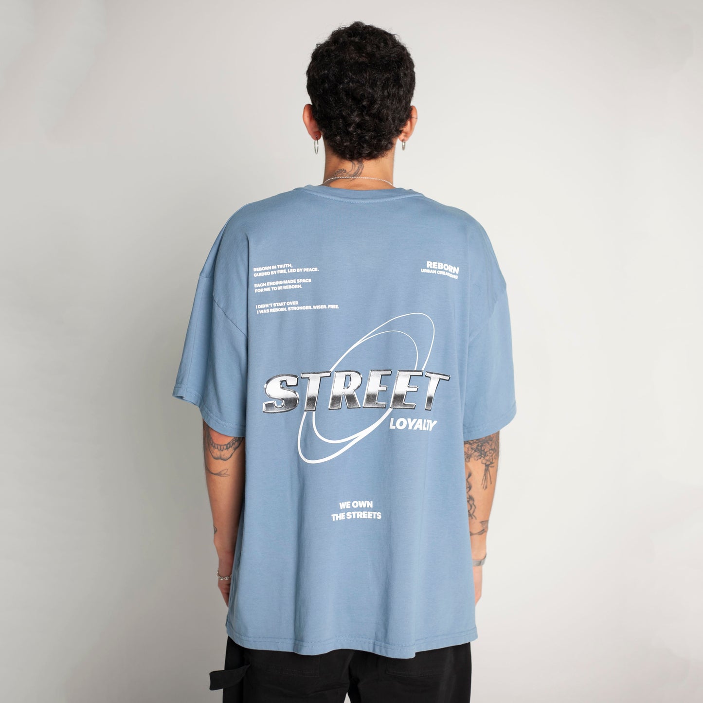 Camiseta Oversize Hombre Azul Alto Gramaje 250G