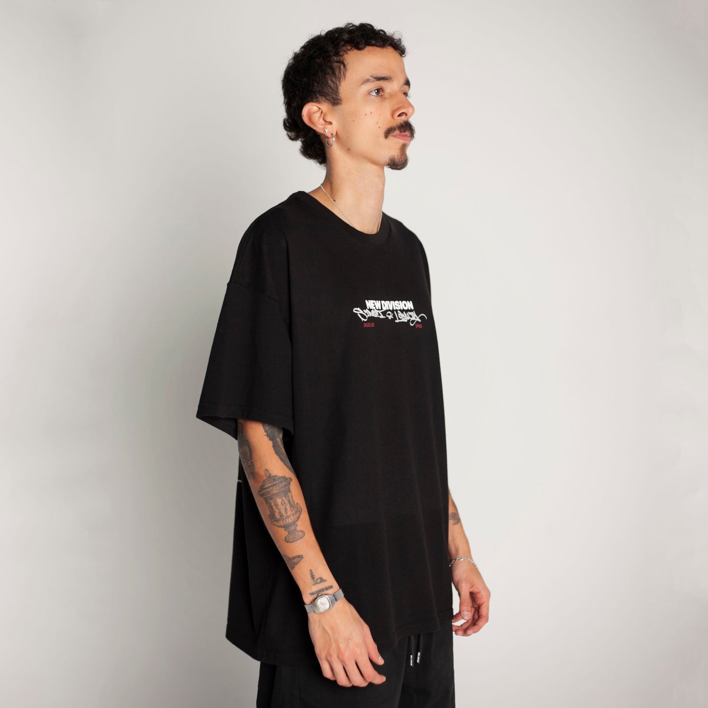 Camiseta Oversize Hombre Negra Alto Gramaje 250G