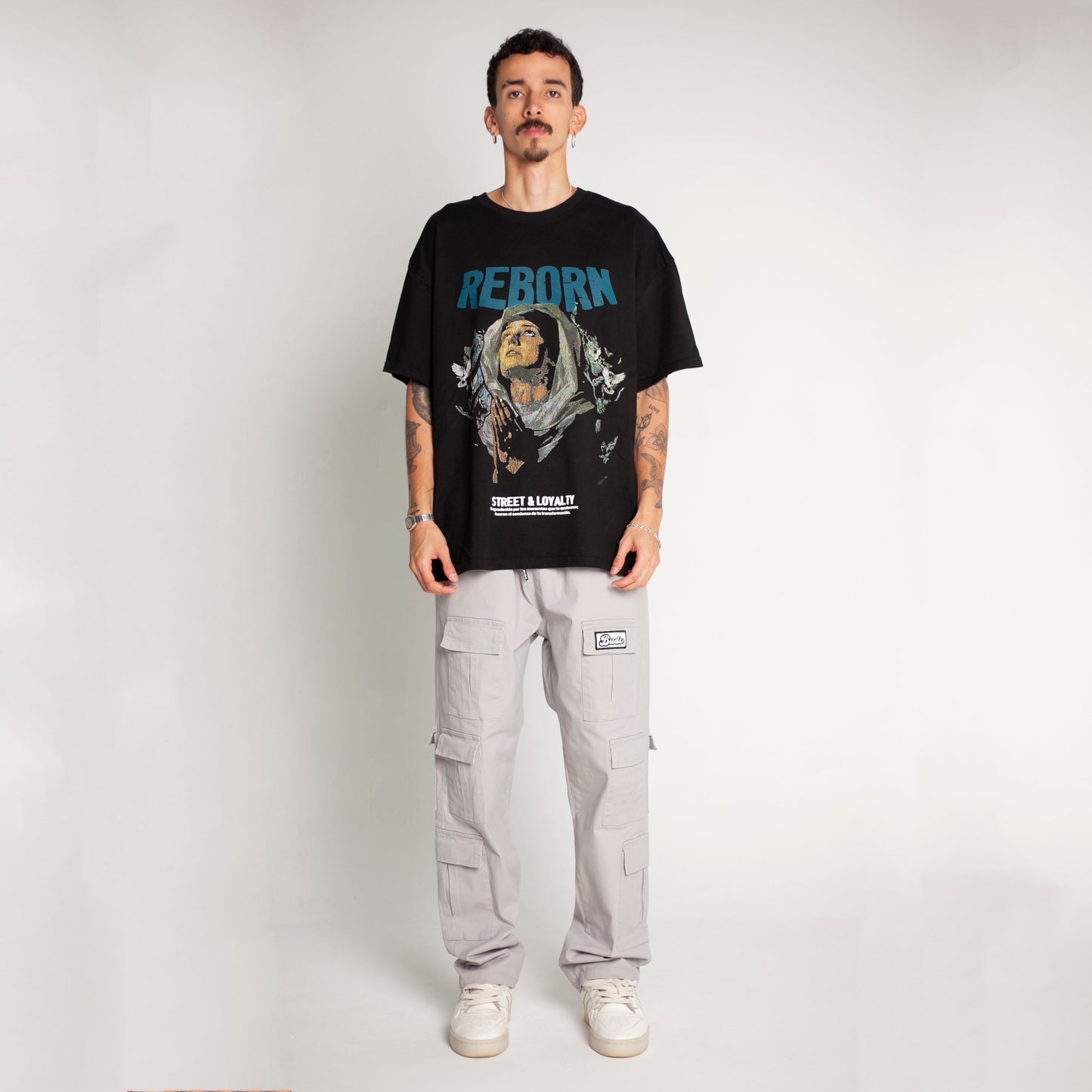 Camiseta Oversize Hombre Negro Alto Gramaje 250G