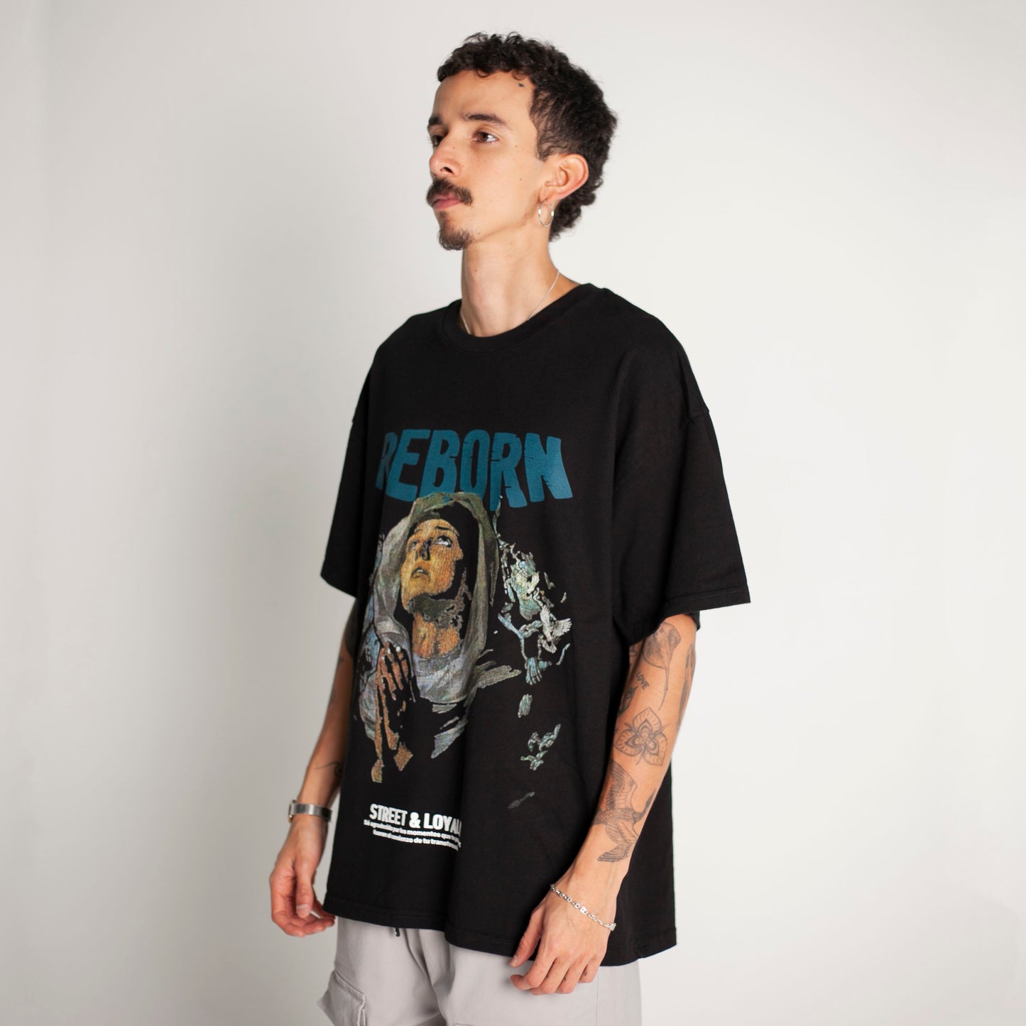 Camiseta Oversize Hombre Negro Alto Gramaje 250G