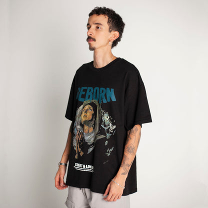 Camiseta Oversize Hombre Negro Alto Gramaje 250G