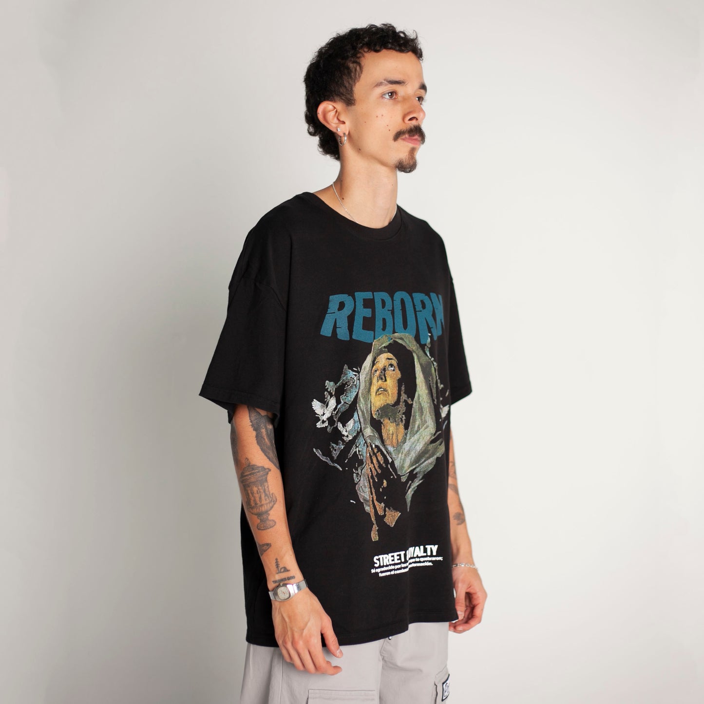 Camiseta Oversize Hombre Negro Alto Gramaje 250G