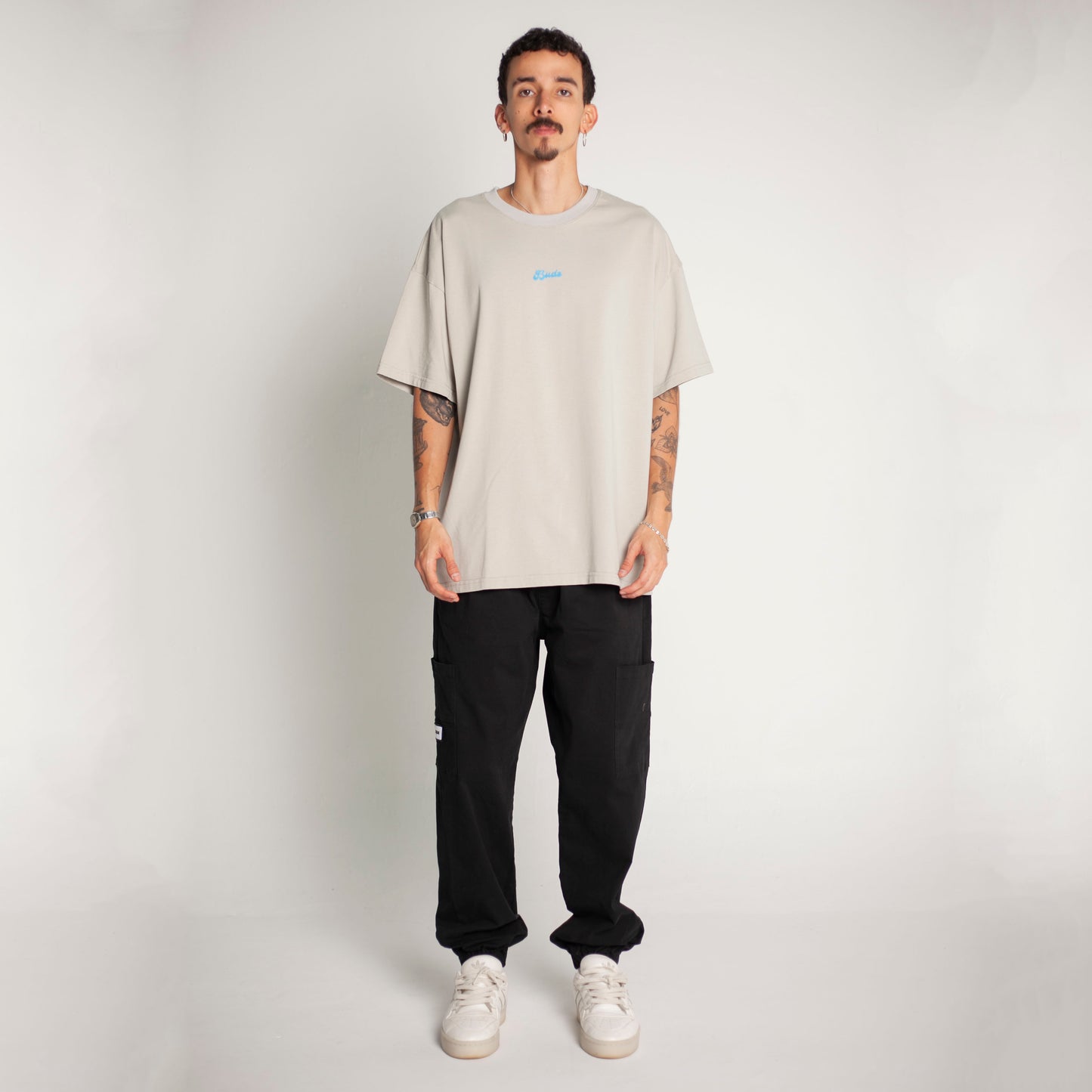 Camiseta Oversize Hombre Gris Alto Gramaje 250G