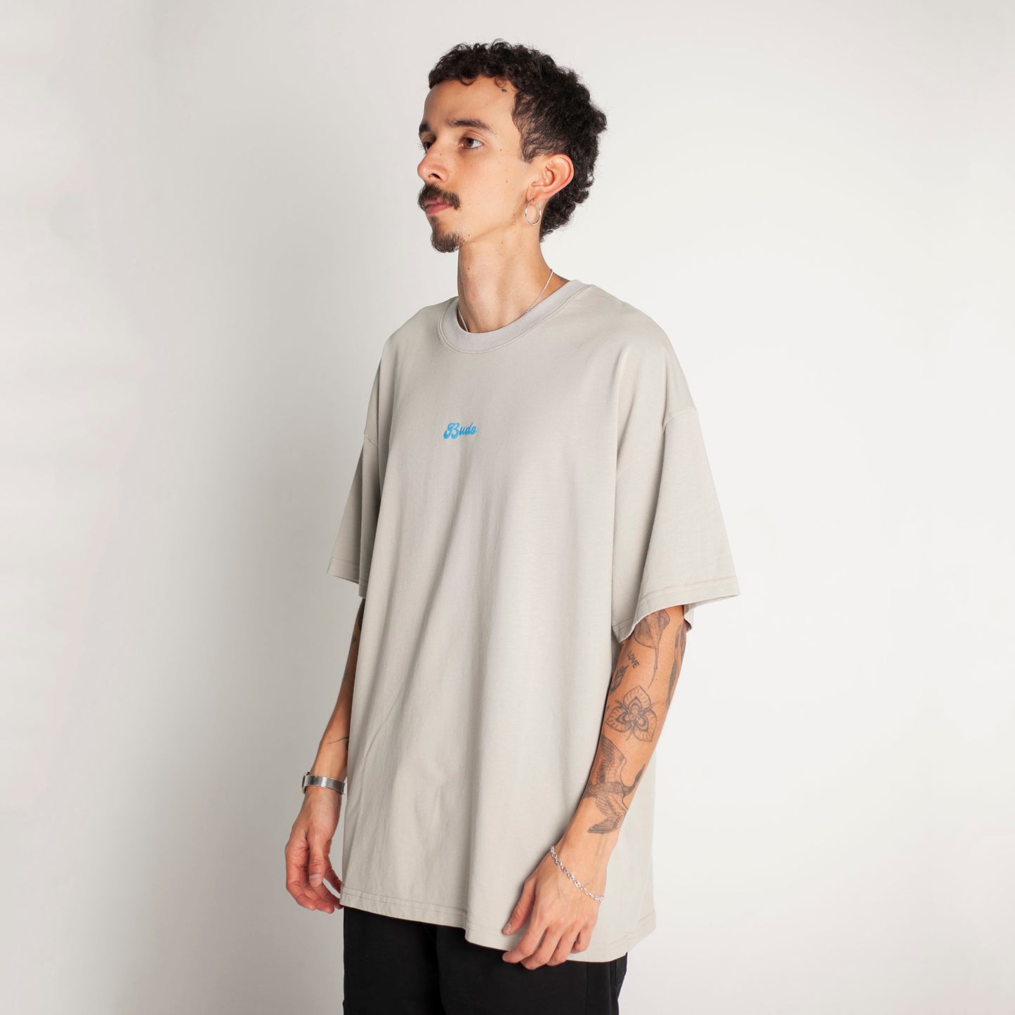 Camiseta Oversize Hombre Gris Alto Gramaje 250G