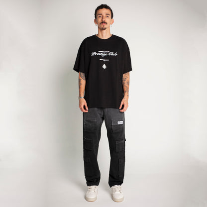 Camiseta Oversize Hombre Negra Alto Gramaje 250G