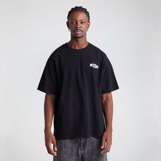 Camiseta Oversize Hombre Negra Alto Gramaje 250G