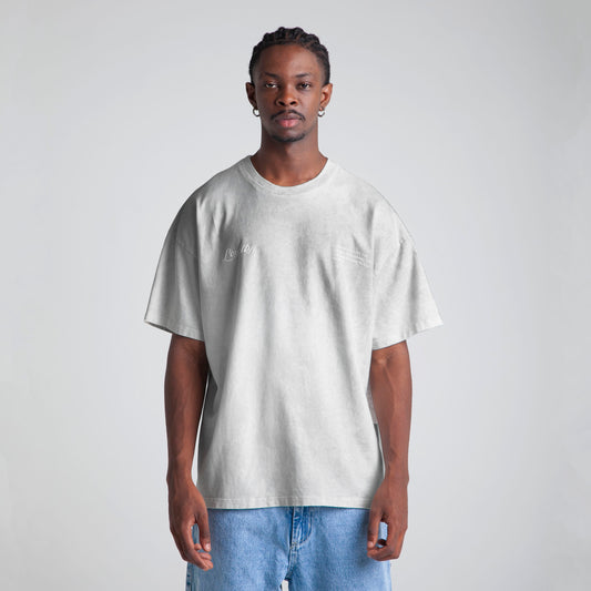 Camiseta Oversize Hombre Acid Wash Gris Alto Gramaje 250G