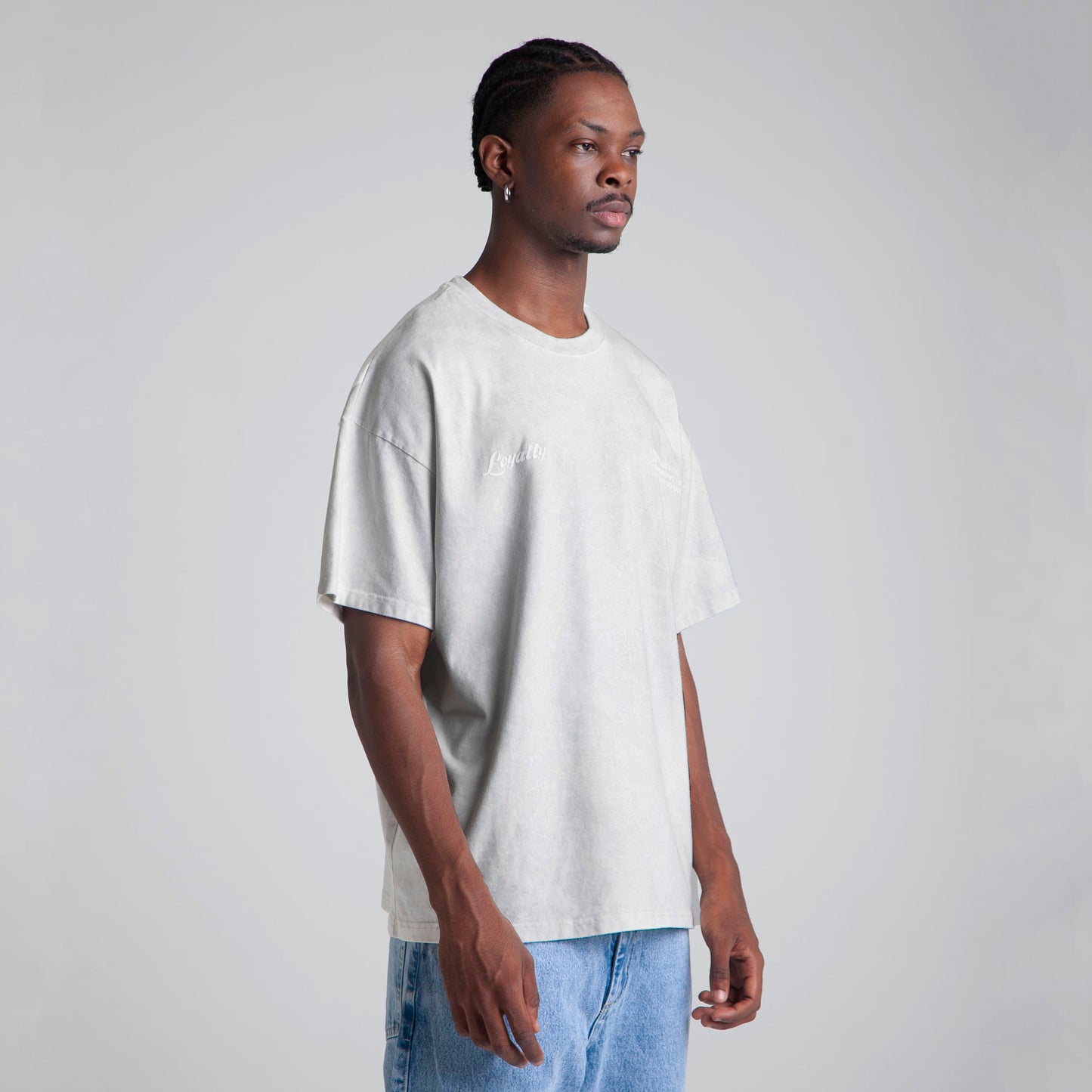 Camiseta Oversize Hombre Acid Wash Gris Alto Gramaje 250G