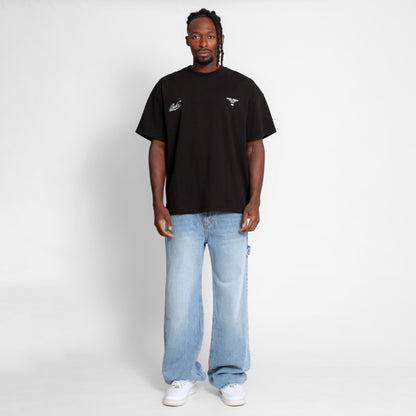 Camiseta Oversize Hombre Negra Alto Gramaje 250G