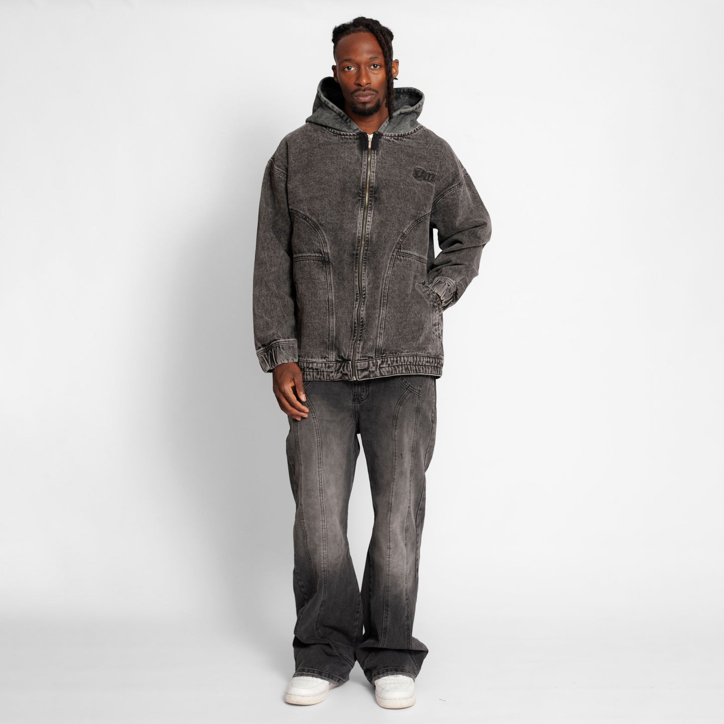 Chaqueta Denim Boy Fit Hombre Gris Acid Wash Buds