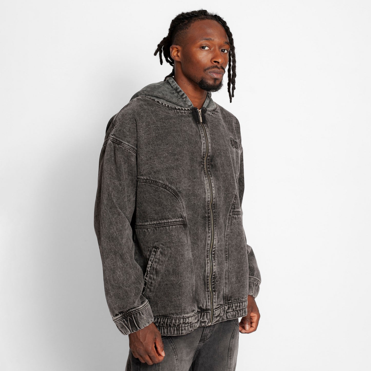 Chaqueta Denim Boy Fit Hombre Gris Acid Wash Buds