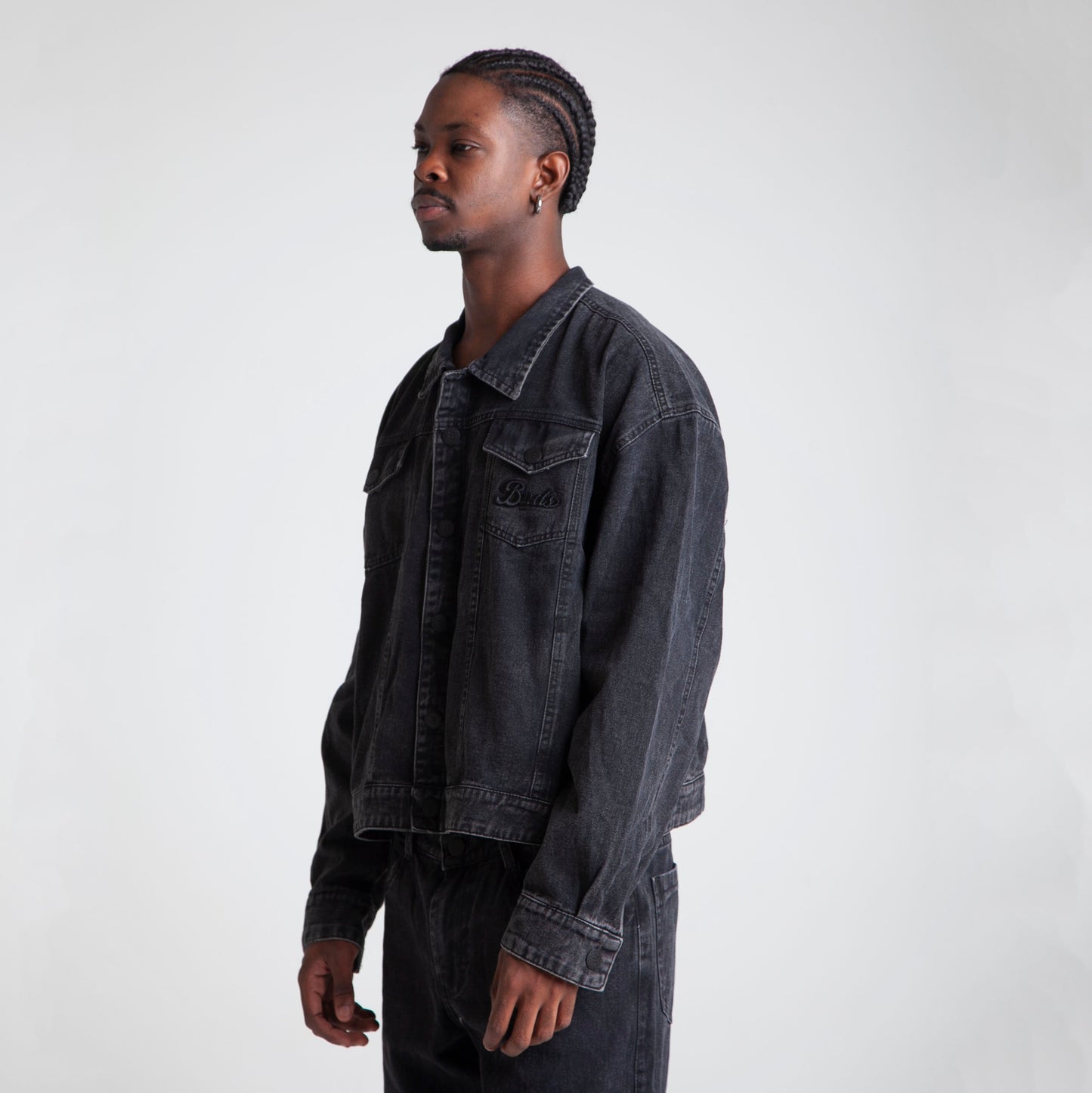 Chaqueta Denim Oversize Boxy Fit Hombre Negra Buds