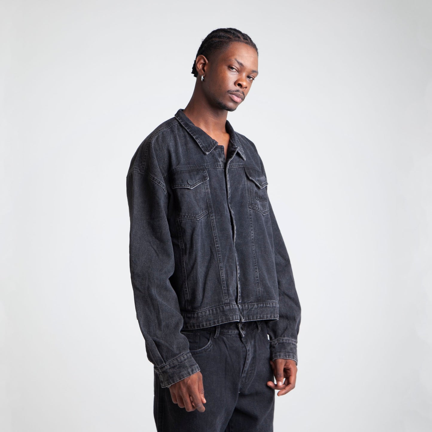 Chaqueta Denim Oversize Boxy Fit Hombre Negra Buds