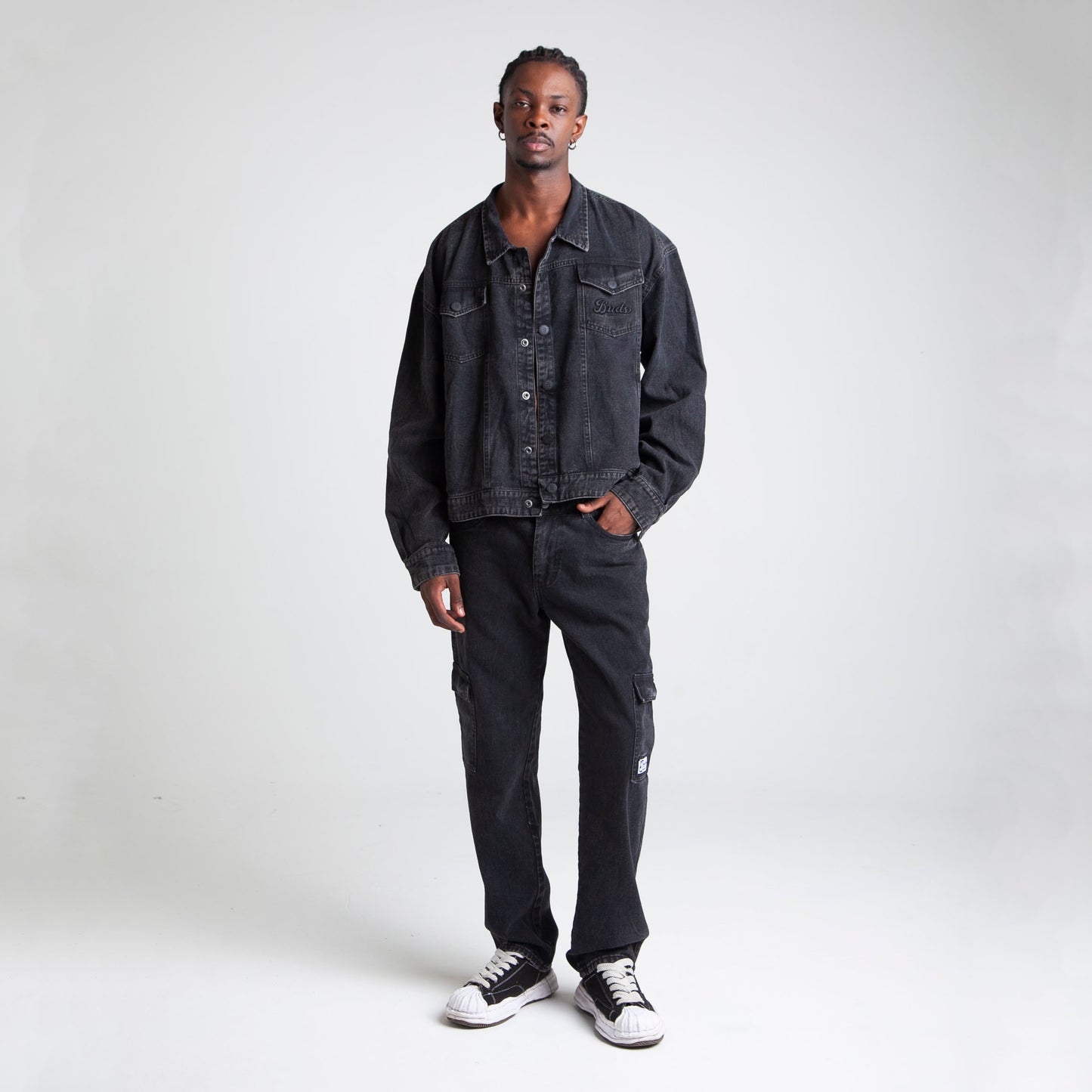 Chaqueta Denim Oversize Boxy Fit Hombre Negra Buds