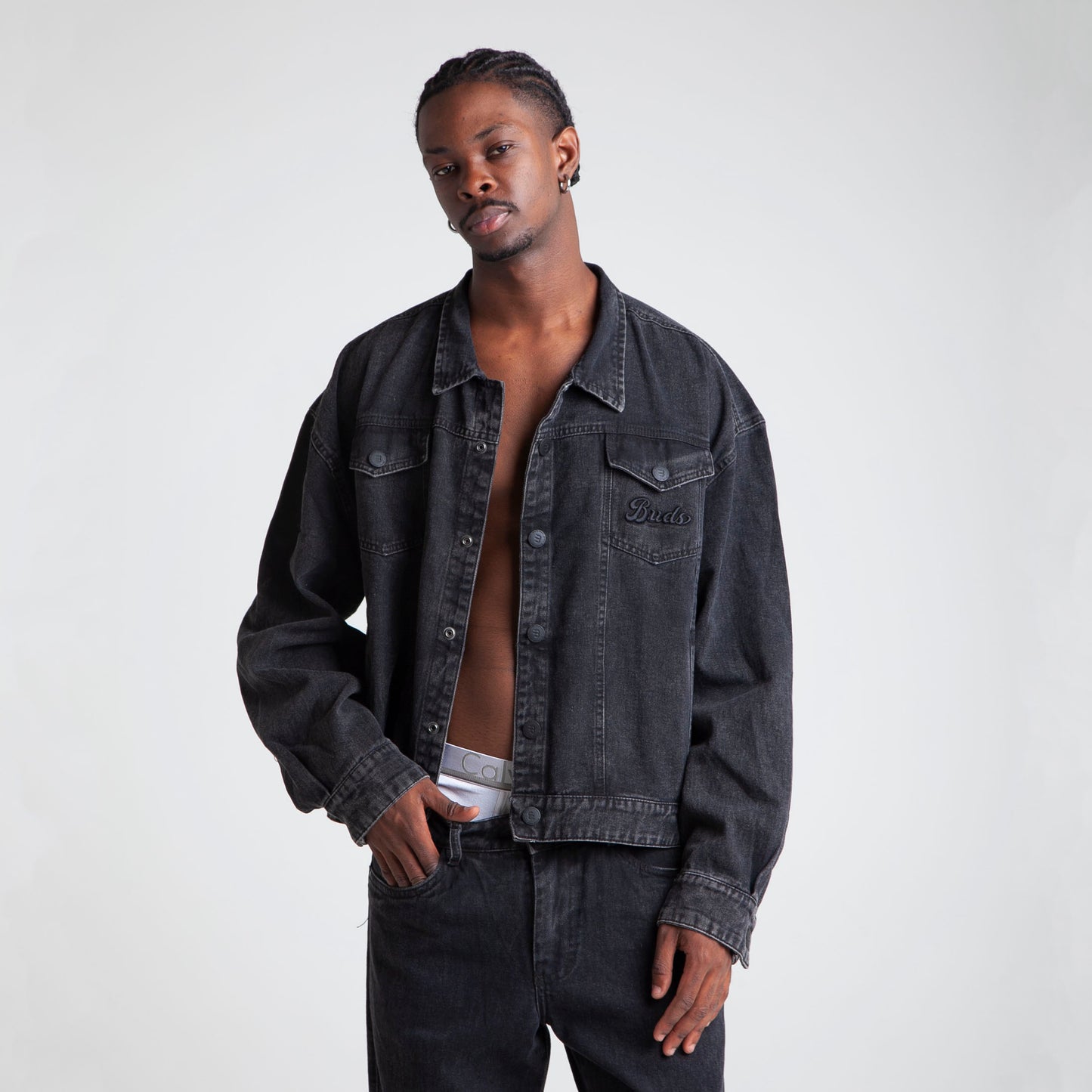Chaqueta Denim Oversize Boxy Fit Hombre Negra Buds