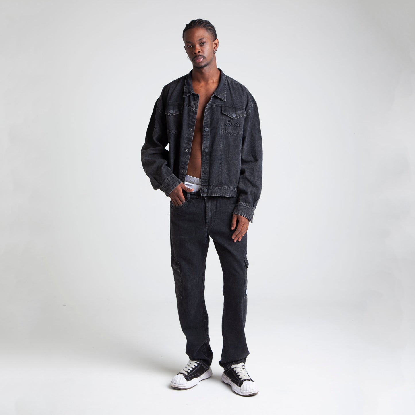 Chaqueta Denim Oversize Boxy Fit Hombre Negra Buds