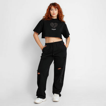 Crop Top Oversize Mujer Negro Buds