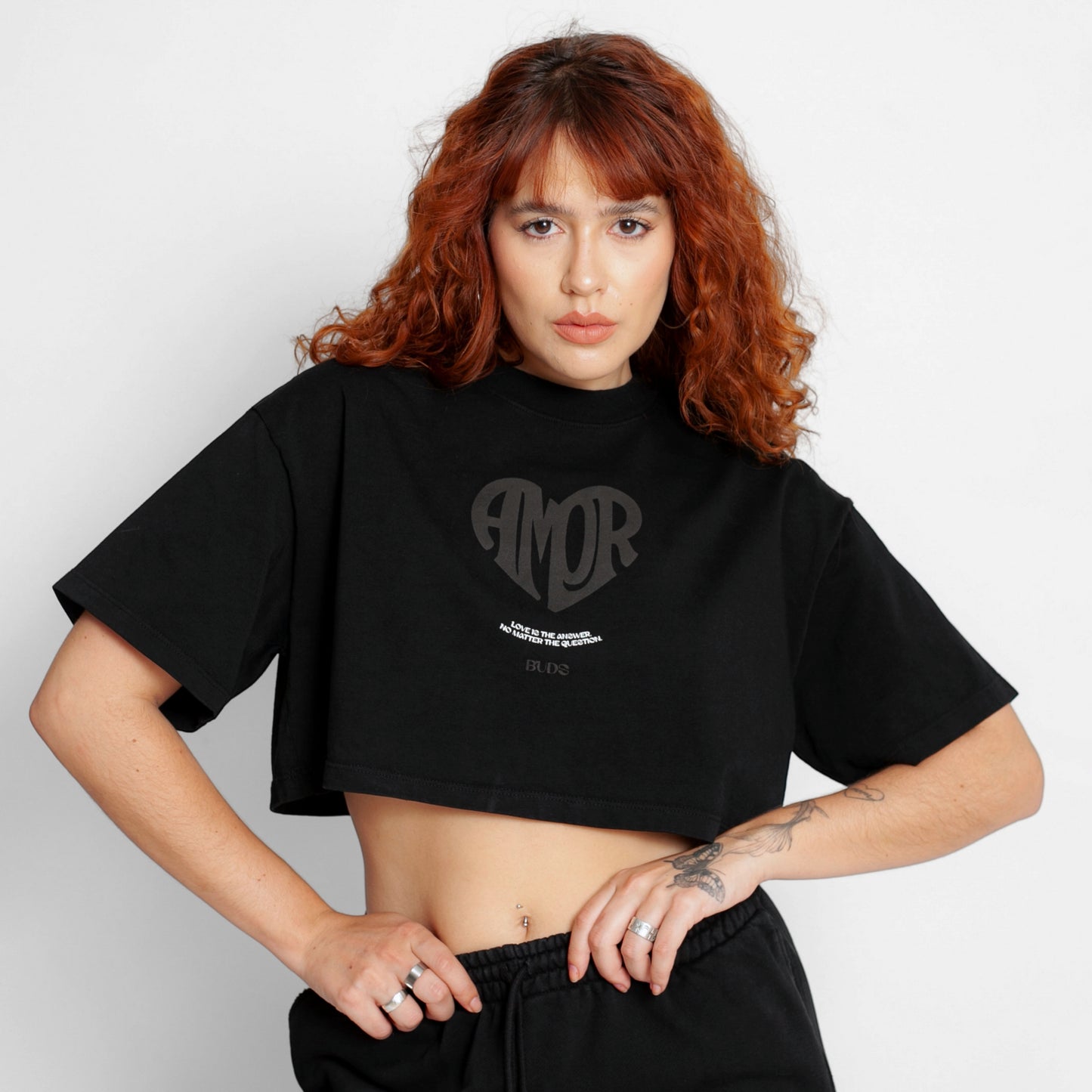 Crop Top Oversize Mujer Negro Buds