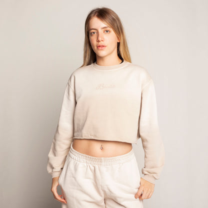 Buzo Crop Top Crewneck Beige Degradé Tela Alto Gramaje 400G