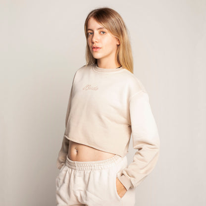 Buzo Crop Top Crewneck Beige Degradé Tela Alto Gramaje 400G