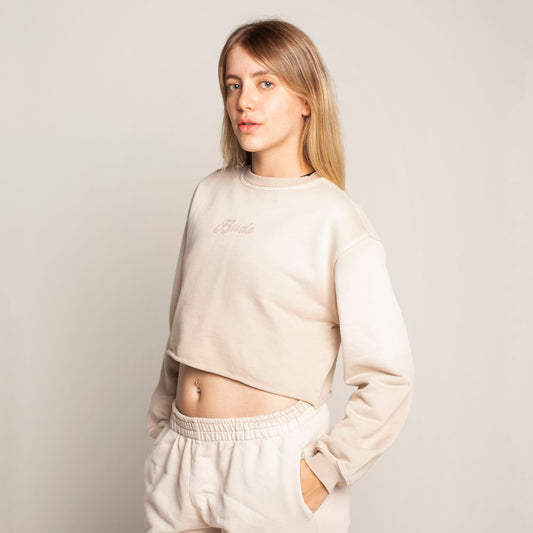 Buzo Crop Top Crewneck Beige Degradé Tela Alto Gramaje 400G