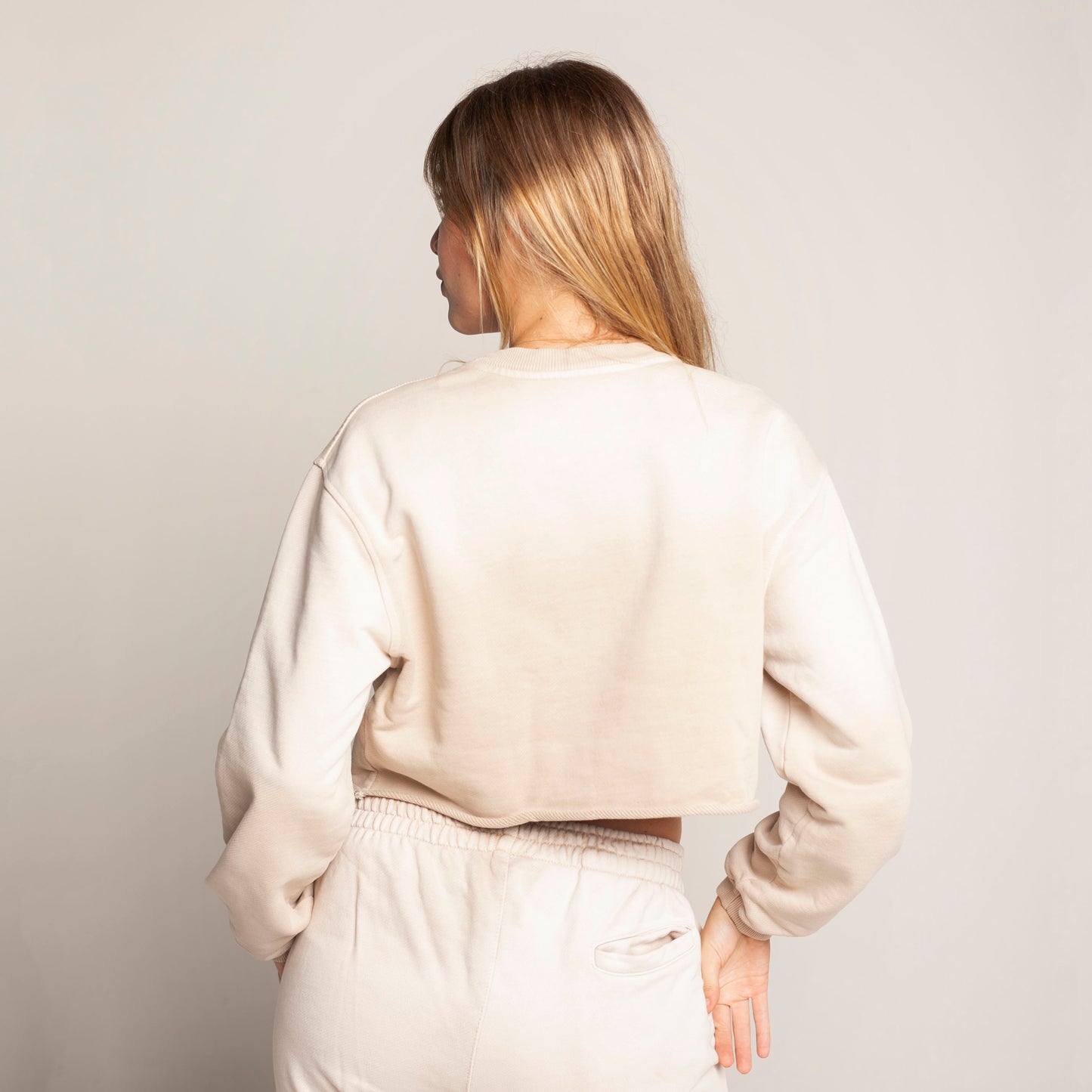 Buzo Crop Top Crewneck Beige Degradé Tela Alto Gramaje 400G