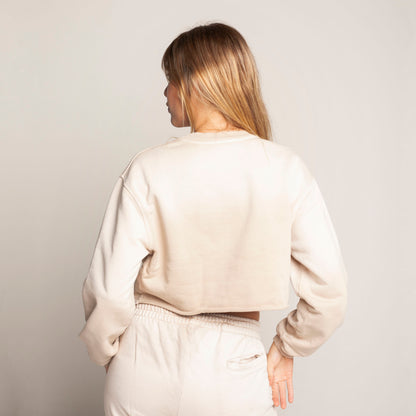Buzo Crop Top Crewneck Beige Degradé Tela Alto Gramaje 400G