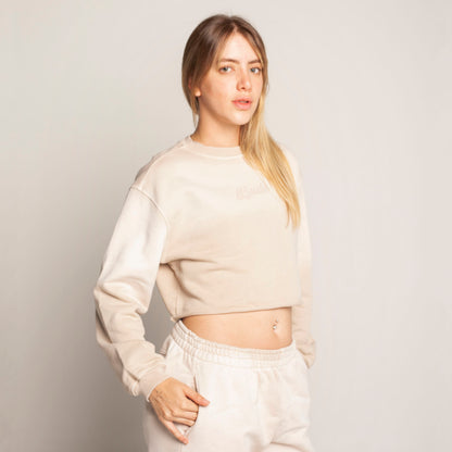 Buzo Crop Top Crewneck Beige Degradé Tela Alto Gramaje 400G