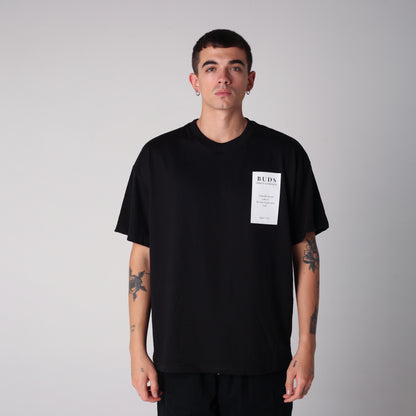 Camiseta Semi Oversize Hombre Negra Alto Gramaje 250G
