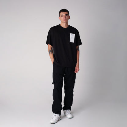 Camiseta Semi Oversize Hombre Negra Alto Gramaje 250G