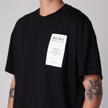Camiseta Semi Oversize Hombre Negra Alto Gramaje 250G